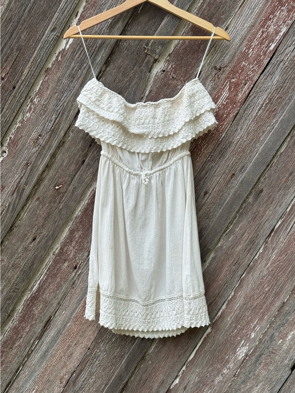 Ron Jon 100% Cotton Crochet Boho mini dress Ivory Cottagecore M